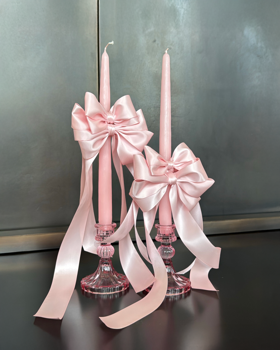 Blush Pink Bow Taper Candles – Romantic Decor for Weddings